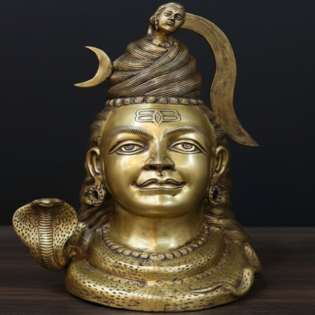 Brass Large Shiva Head Idol For Home Temple Decor 1.5 Feet