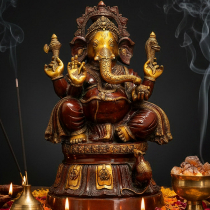 Brass Large Sitting Ganesha Statue Copper Patina Finish For Home Decor 3 Feet
