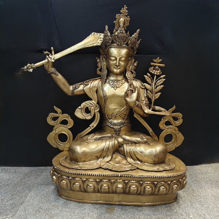 Brass Large Size Buddhism Goddess Manjushri Statue Tibetan Buddhist Deity 5.5 Feet 463679