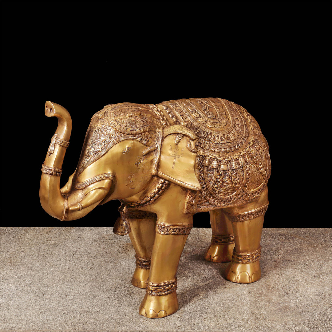Brass Large Size Engraved Elephant Statue Figurine Decor 39 Inches 463788
