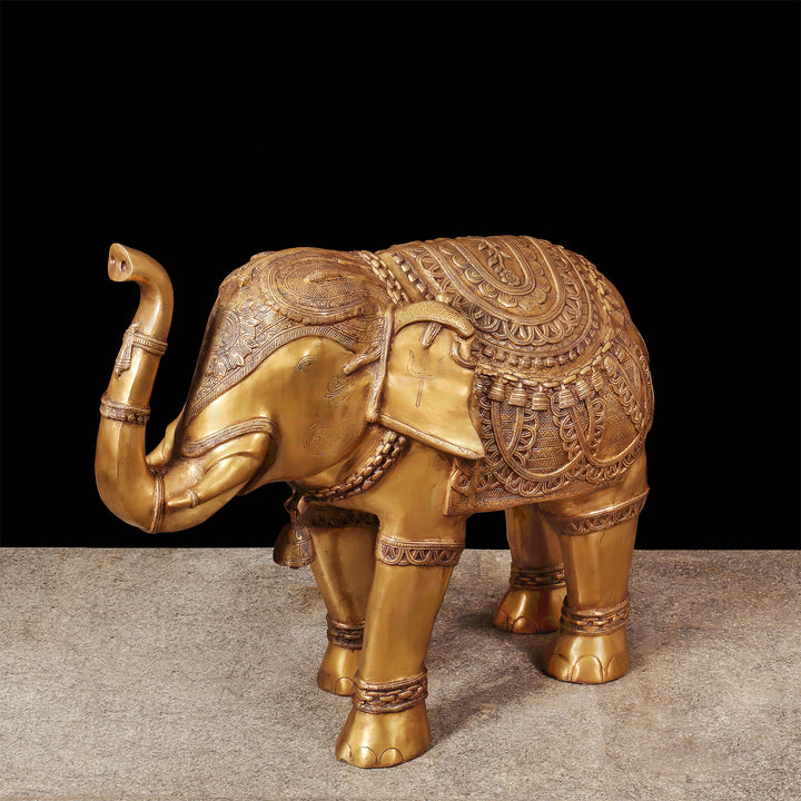 Brass Large Size Engraved Elephant Statue Figurine Decor 39 Inches 463788