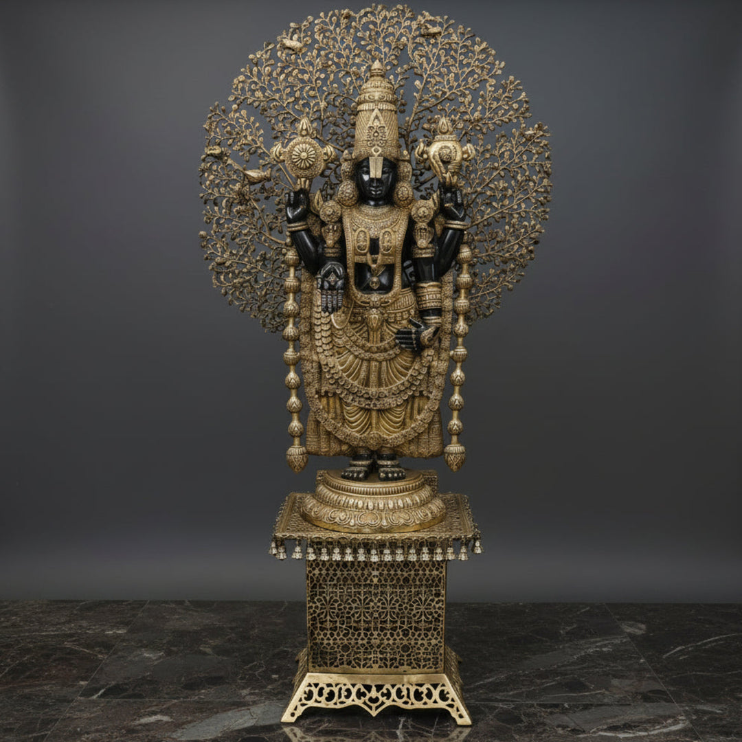 Brass Large Venkateshwara Tirupati Balaji Idol With Tree & Pedestal 6 Feet 463965