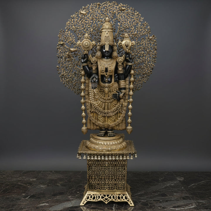 Brass Large Venkateshwara Tirupati Balaji Idol With Tree & Pedestal 6 Feet 463965