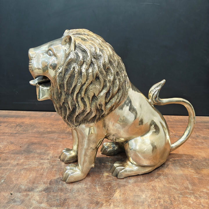 Brass Lion Statue Sculpture Antique Finish Decor Showpiece 17 Inch 463563