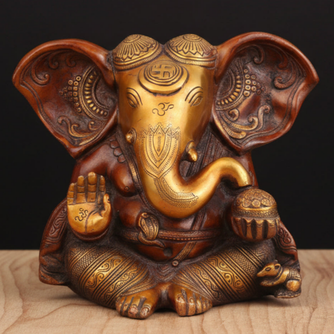 Brass Lord Appu Ganesha Statue With Big Ears For Home Decor 9 Inch