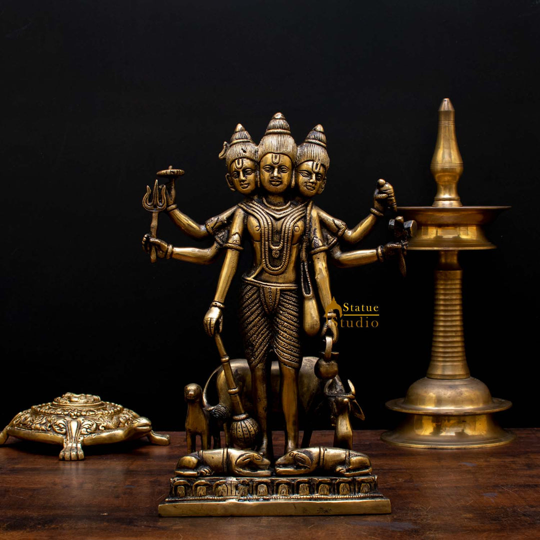 Brass Lord Dattatreya Idol Brahma, Vishnu Mahesh Incarnation 12 Inch 430300