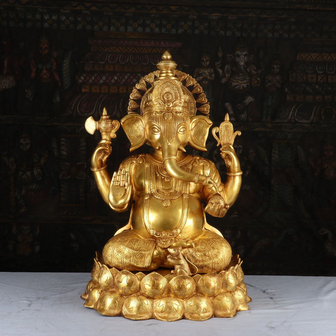 Brass Lord Ganesha Statue On Lotus Base For Home Decor 2 Feet 463031