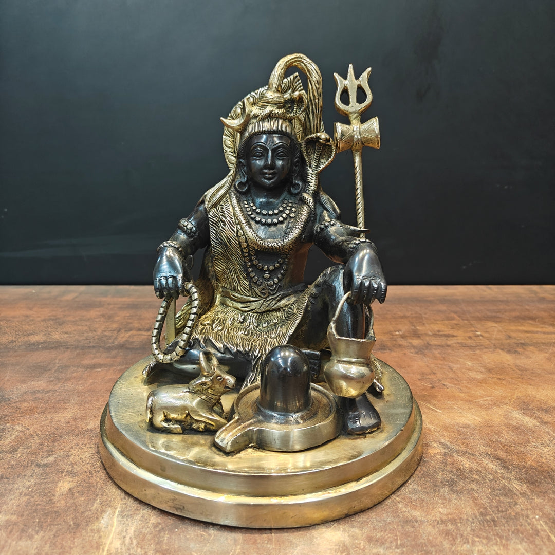 Brass Lord Shiva Idol With Nandi & Shiv Ling Black Gold Finish 9 Inch 463514