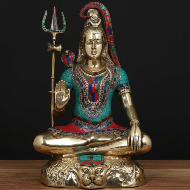 Brass Lord Shiva Statue Stone Work 2 Feet