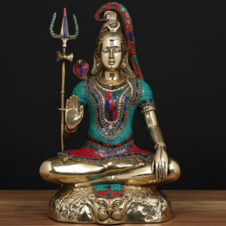 Brass Lord Shiva Statue Stone Work 2 Feet