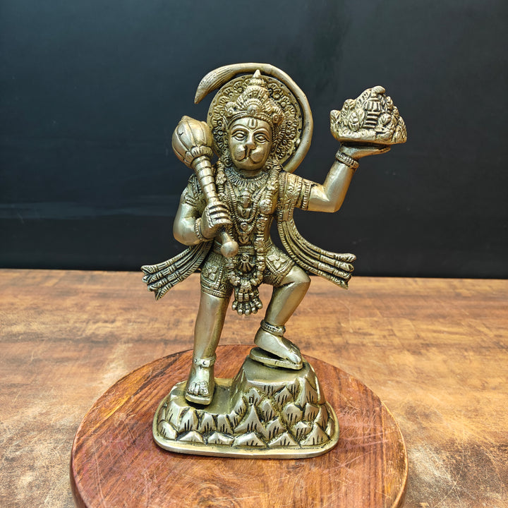 Brass Mahabali Hanuman Statue Carrying Mountain 9 Inch 463425