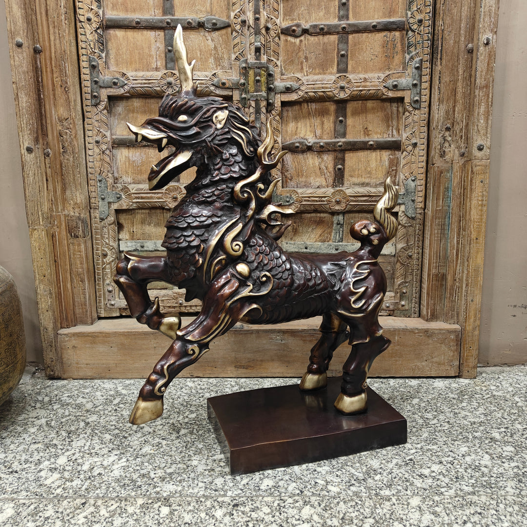 Brass Nepalese Lion Statue Sculpture Antique Finish Decor Showpiece 33 Inch 463967