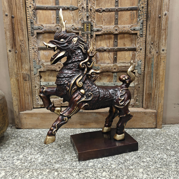 Brass Nepalese Lion Statue Sculpture Antique Finish Decor Showpiece 33 Inch 463967