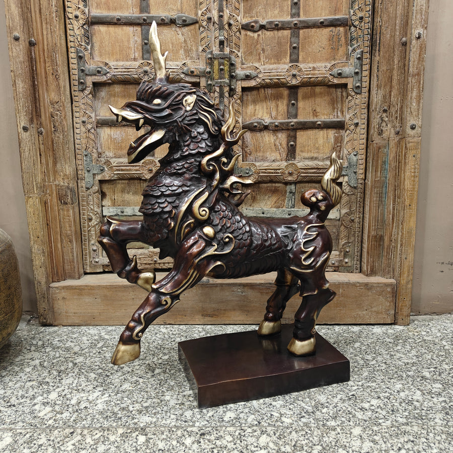 Brass Nepalese Lion Statue Sculpture Antique Finish Decor Showpiece 33 Inch 463967