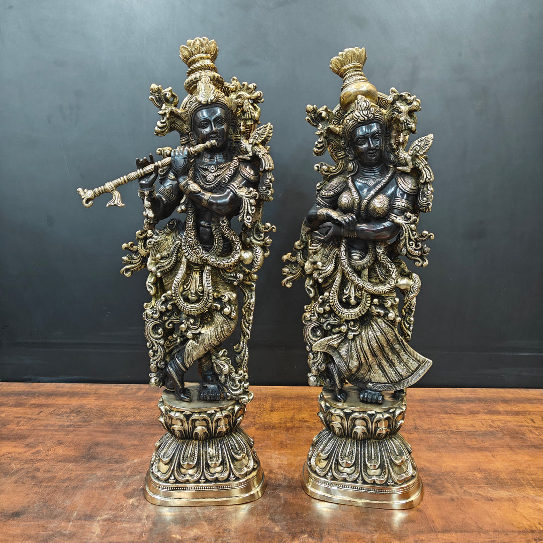 Brass Radha Krishna Idol Religious Black Patina Finish For Home Decor 29 Inch 463754
