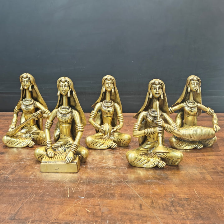 Brass Rajasthani Lady Musicians Set of 5 Showpieces 10 Inches 463660