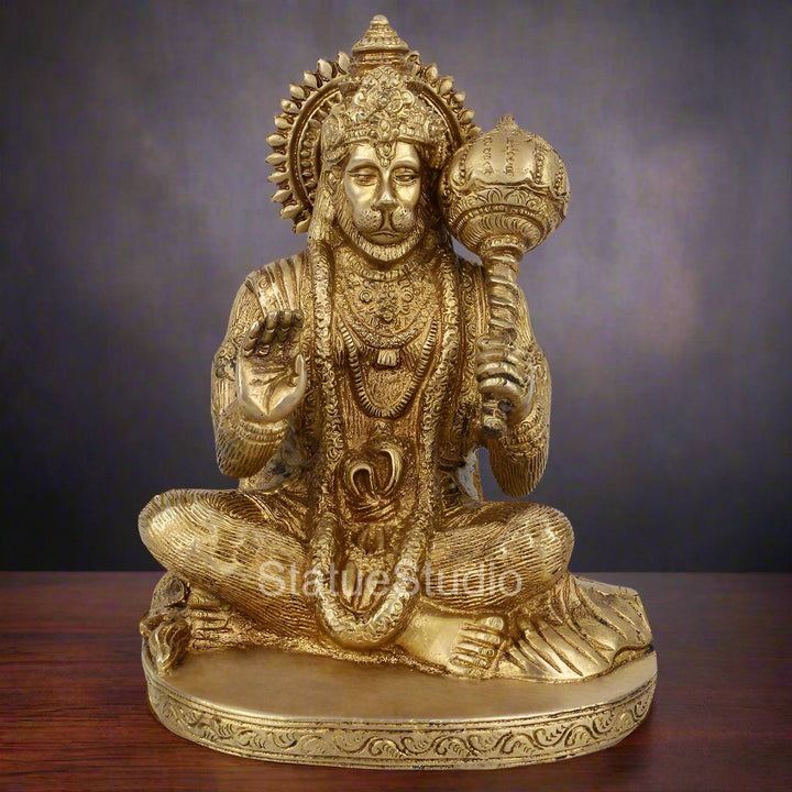 Brass Sitting Hanuman Statue For Home Decor 7" 431400