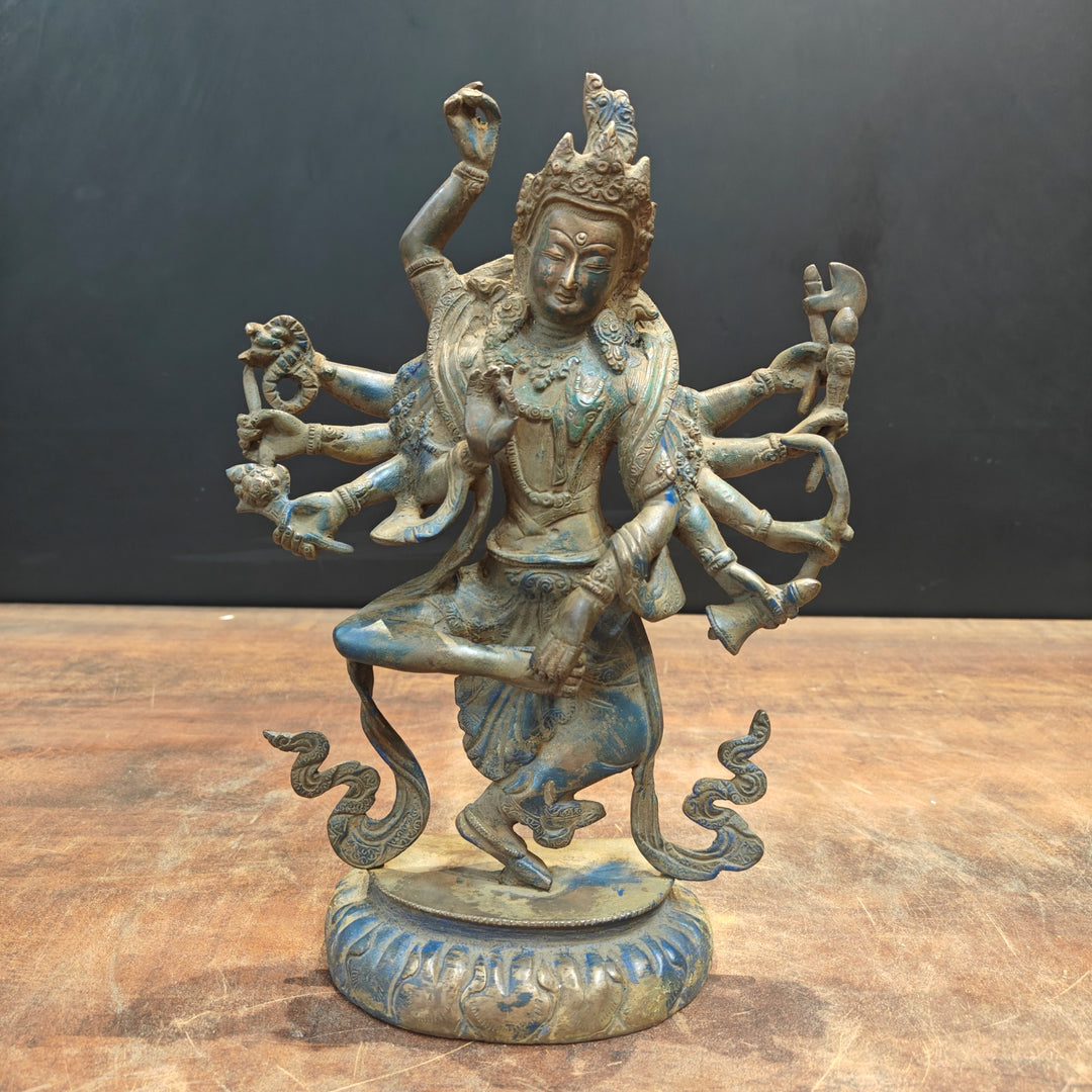 Brass Standing Buddhism Goddess Manjushri Green Patina Finish 12 Inch 463521