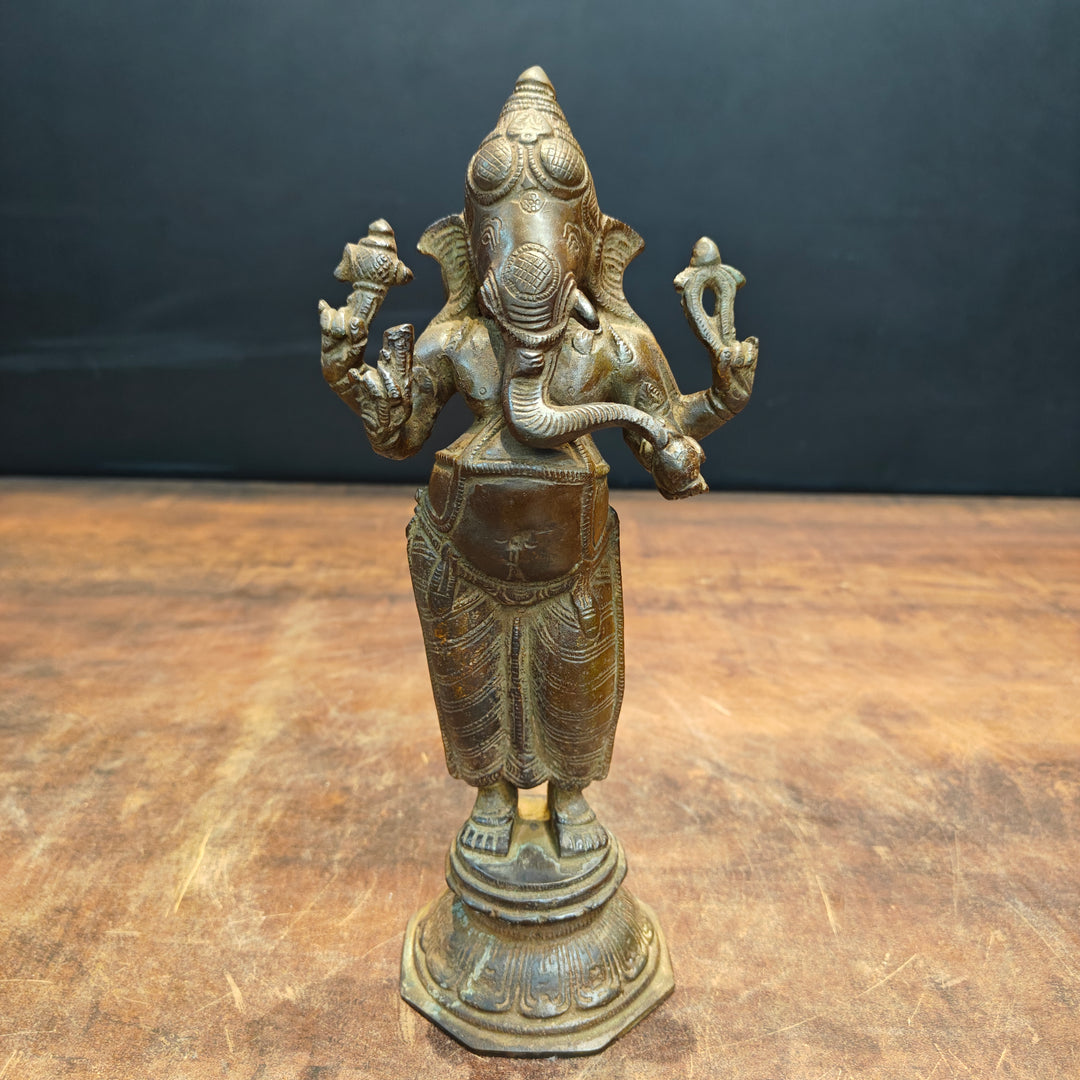 Brass Standing Ganesha Idol Antique Patina Finish 10 Inch 463496