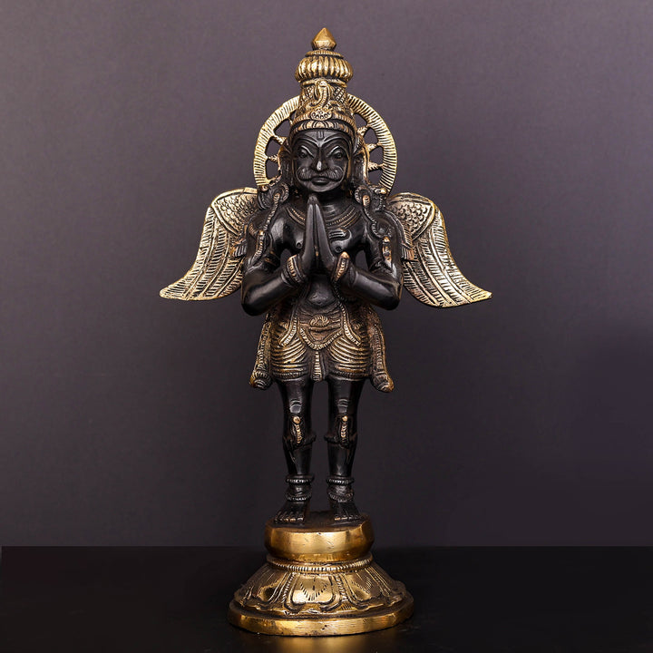 Brass Standing Garuda Idol Antique Finish Vishnu Vahana 12 Inch 463427