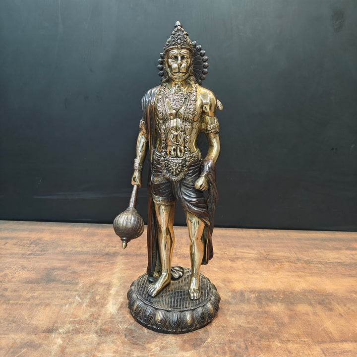 Brass Standing Hanuman Idol Antique Finish 2 Feet 463486