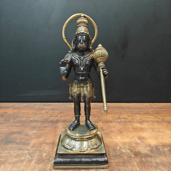 Brass Standing Hanuman Idol Black Gold Finish 14 Inch 463512