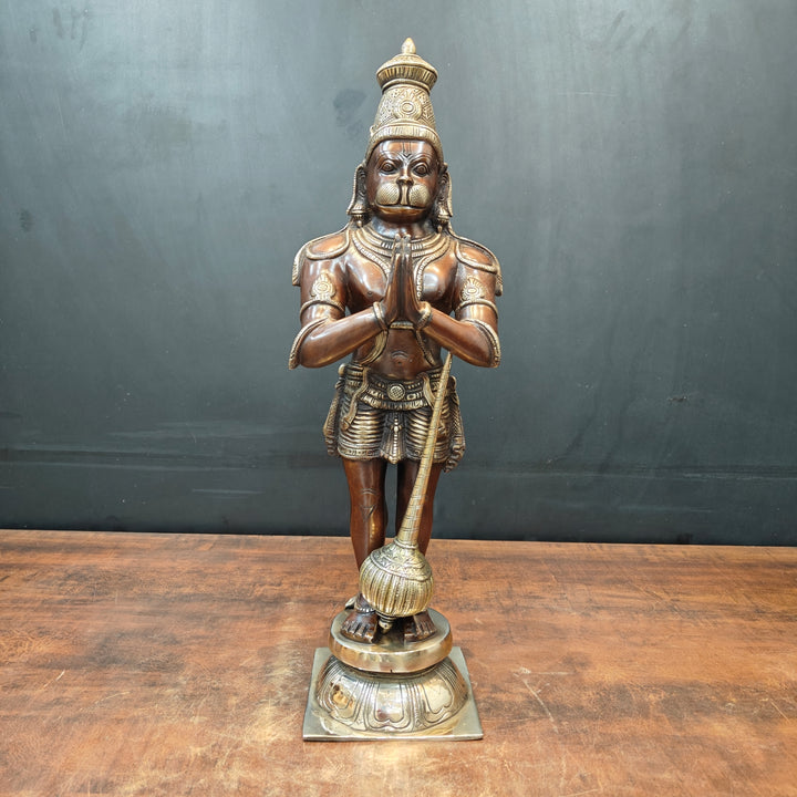 Brass Standing Hanuman Idol In Namaskar Mudra Antique Finish 23 Inch 463720