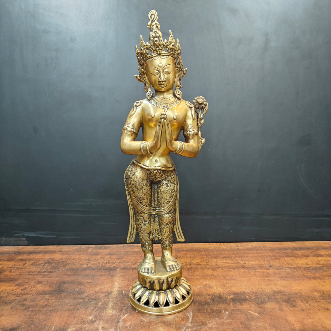 Brass Standing Tibetan Buddhist Goddess Tara in Namaskar Mudra 2.5 Feet 463745