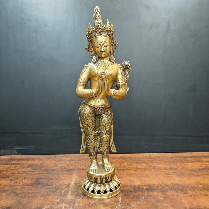 Brass Standing Tibetan Buddhist Goddess Tara in Namaskar Mudra 2.5 Feet 463745