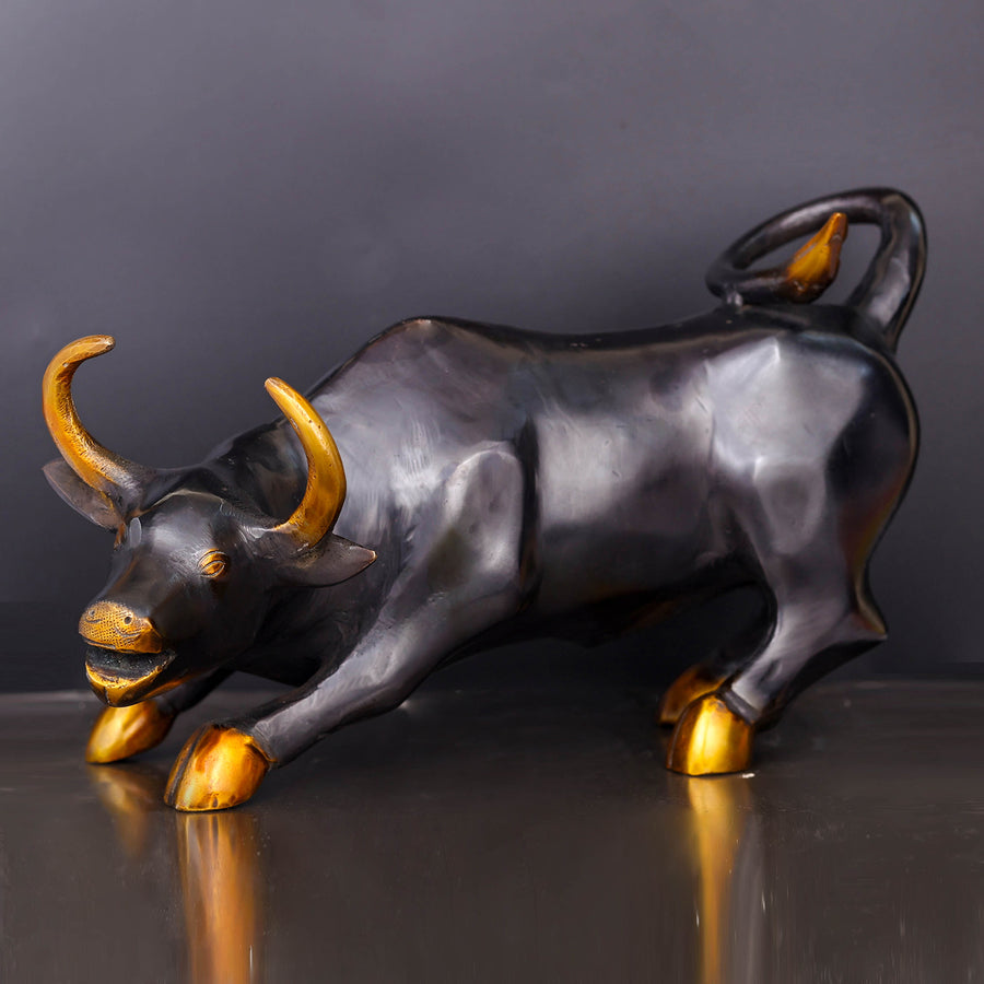 Brass Stock Market Bull Statue Black Patina Finish For Decor Showpiece 12 Inch 463787