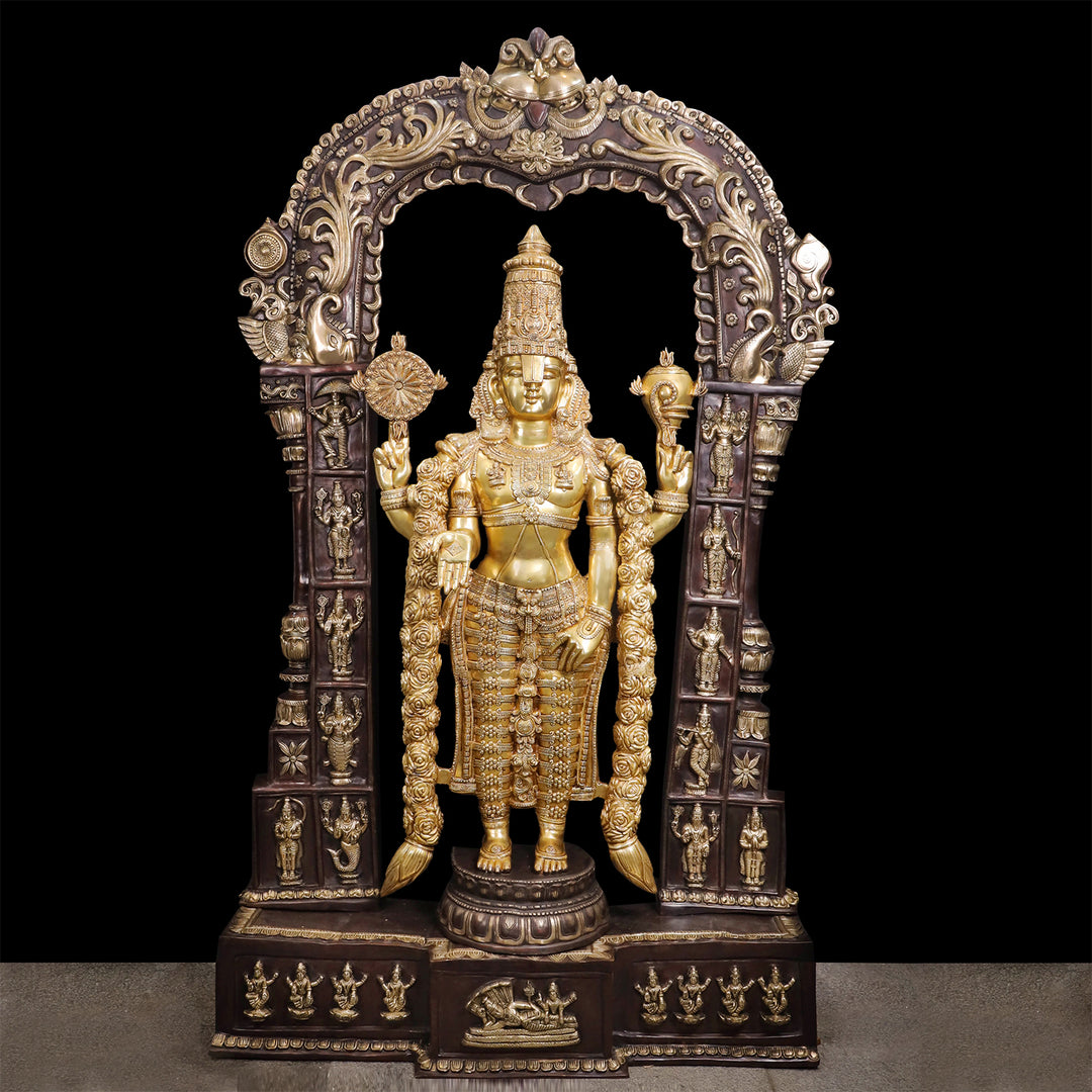 Brass Super Large Tirupati Balaji Venkateshvara Idol With Kirtimukha Throne 91 Inches 463746