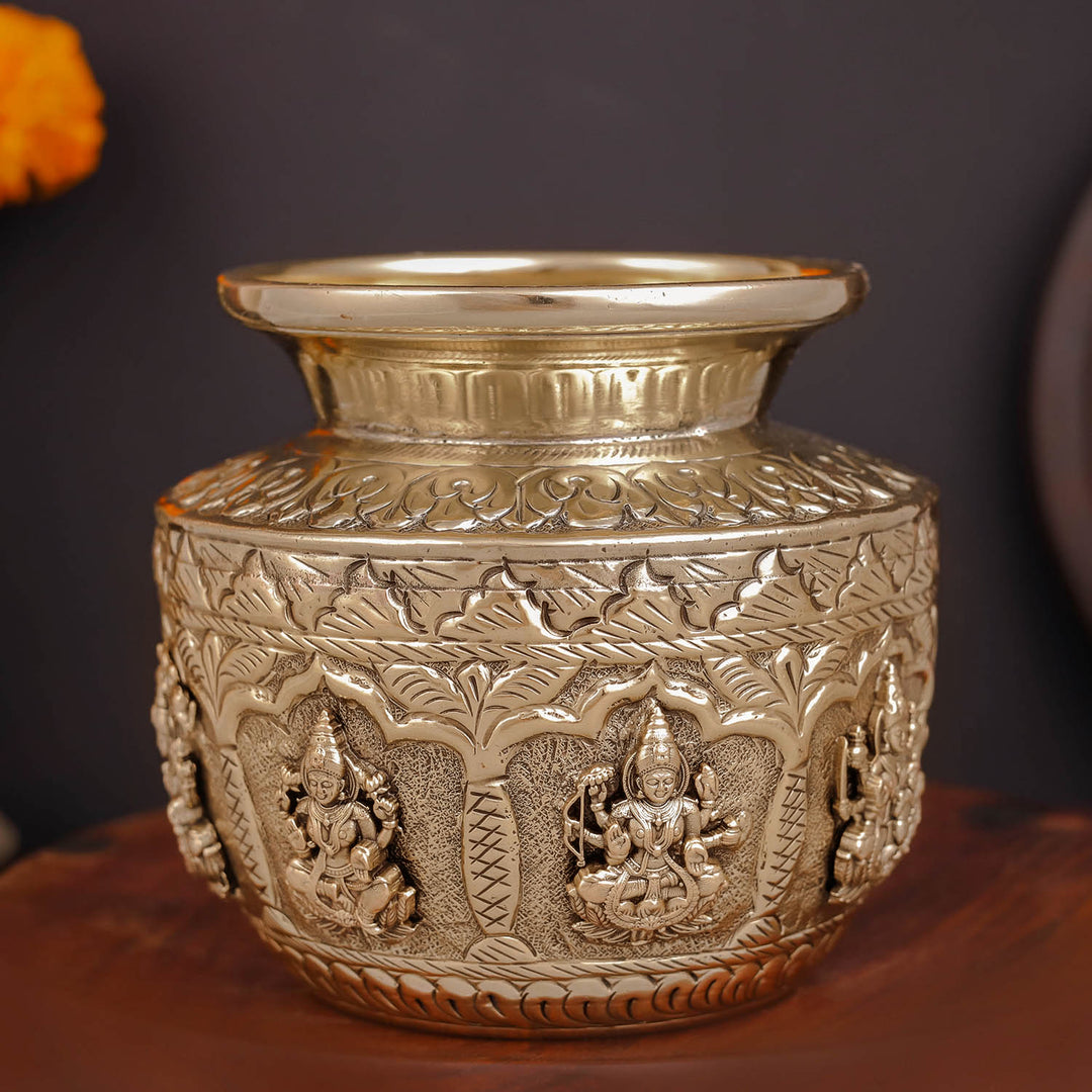 Brass Superfine Ashtalakshmi Kalash Handcrafted Divine Pot 4.5 Inches 463863