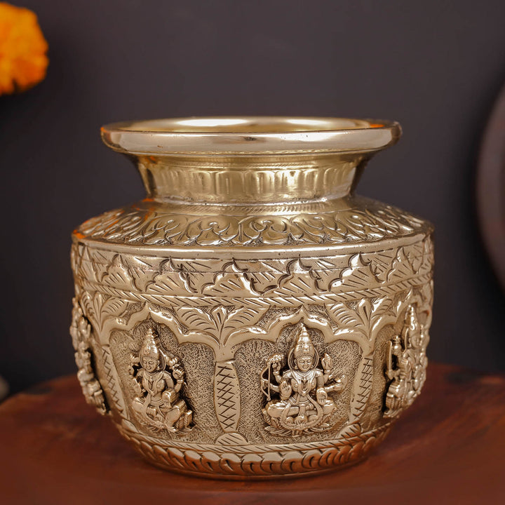 Brass Superfine Ashtalakshmi Kalash Handcrafted Divine Pot 4.5 Inches 463863