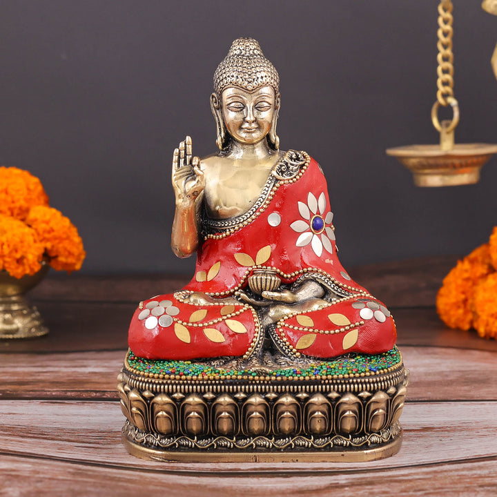Brass Superfine Blessing Buddha Statue Stone Work 6 Inch 463952
