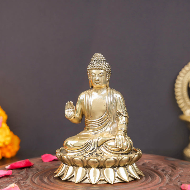 Brass Superfine Buddha Statue Seated on Lotus in Abhaya Mudra 4.5 Inch 463840