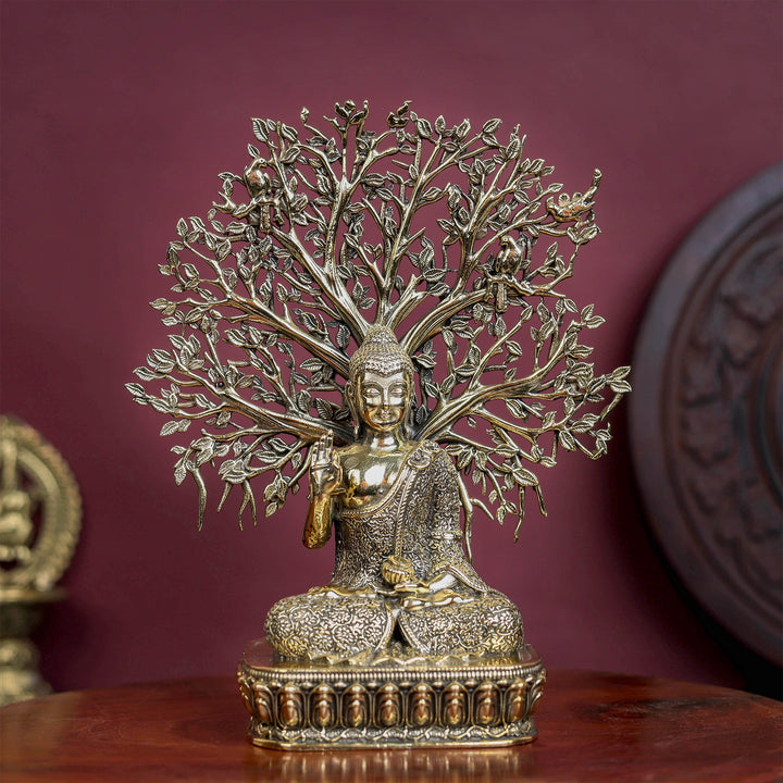 Brass Superfine Buddha Statue With Bodhi Tree 6.2 Inch 463800