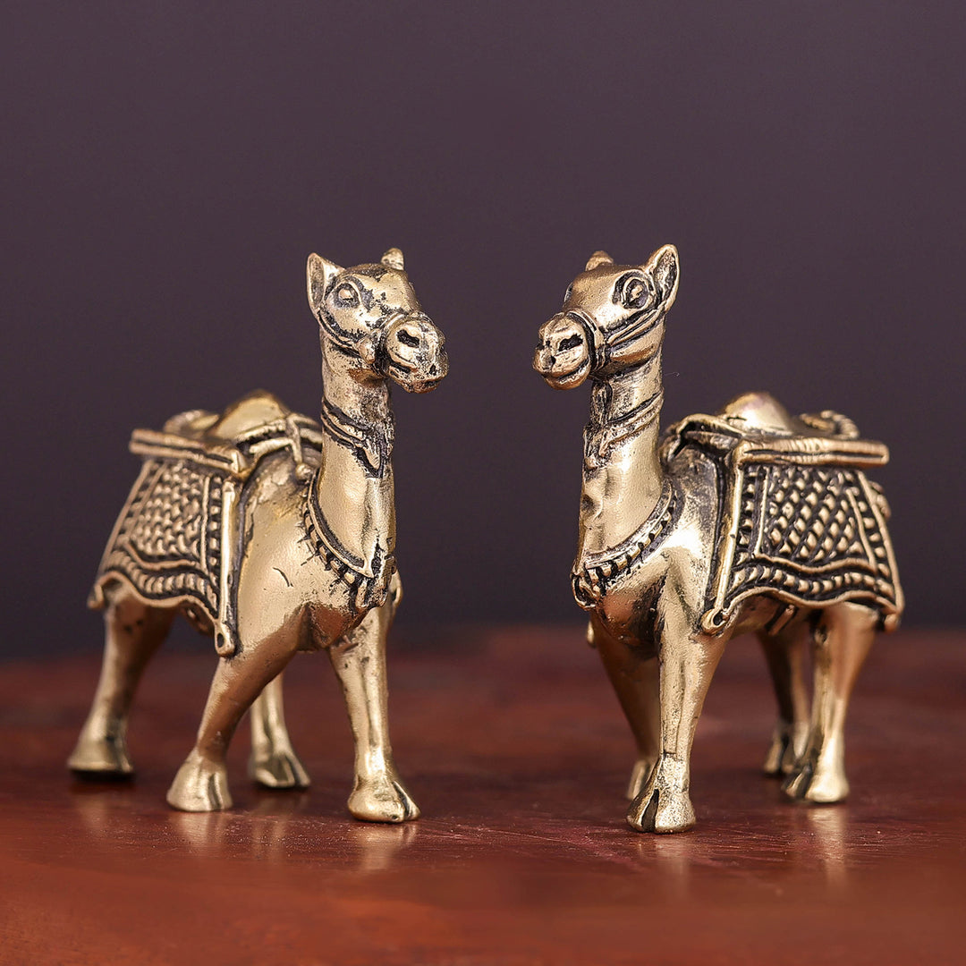 Brass Superfine Camel Pair Miniature Showpieces 2.2 Inch 463904