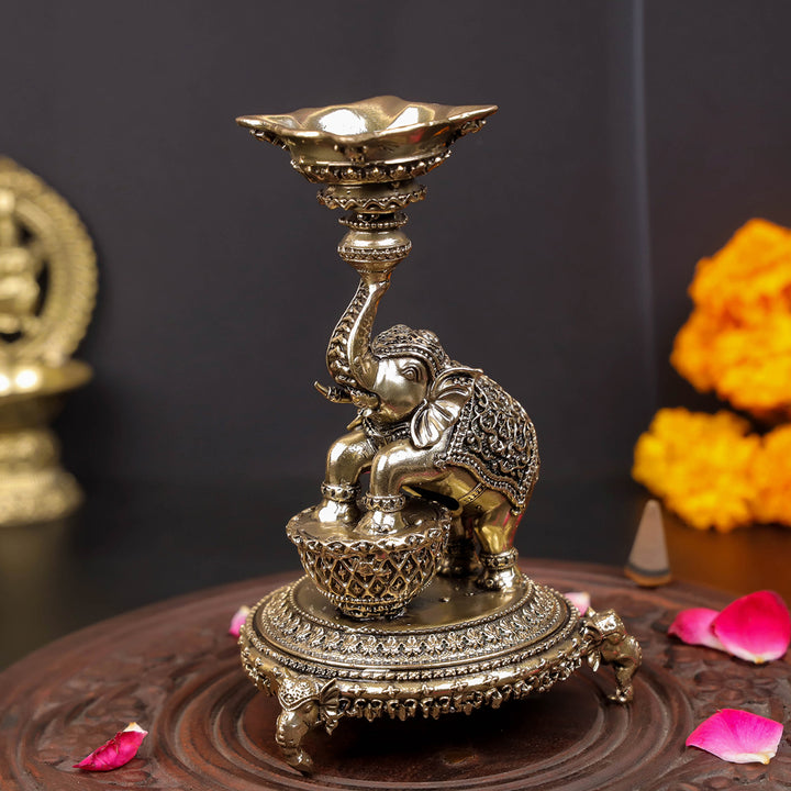 Brass Superfine Designer Elephant Diya Oil Lamp 5 Inch 463835