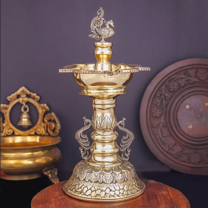Brass Superfine Designer Peacock Diya Oil Lamp 10.5 Inches 463860
