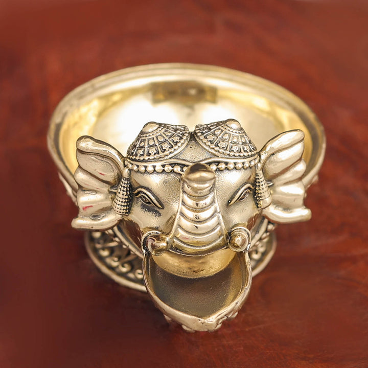 Brass Superfine Elephant Face Design Diya Oil Lamp 4 Inch 463779