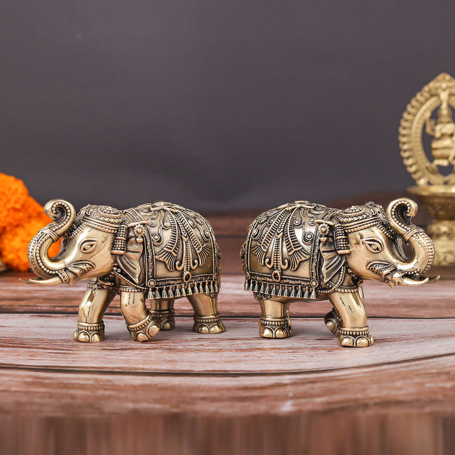 Brass Superfine Elephant Pair For Home Decor Showpieces 5 Inch 463956