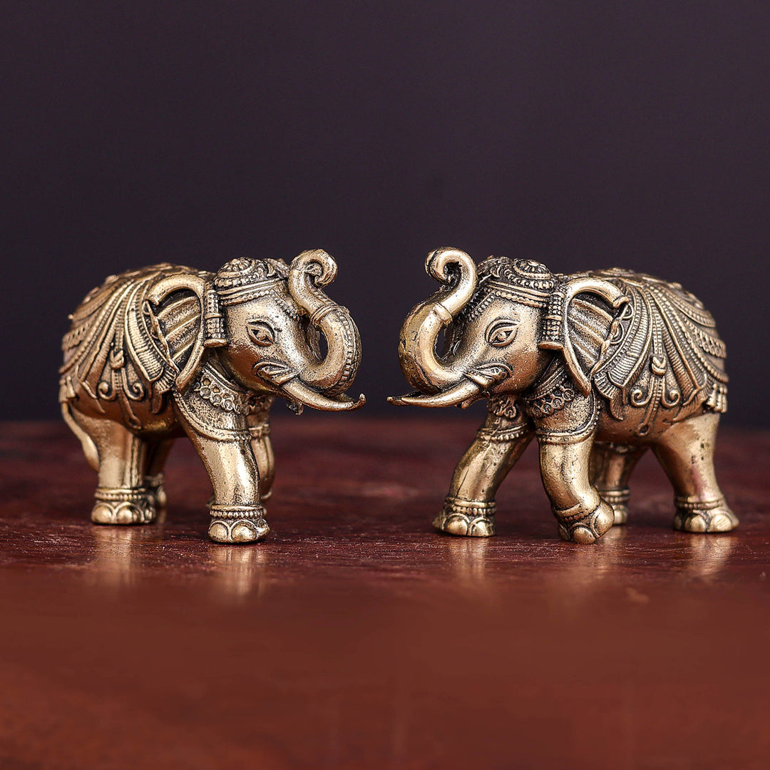 Brass Superfine Elephant Pair Miniature Showpieces 2 Inch 463902
