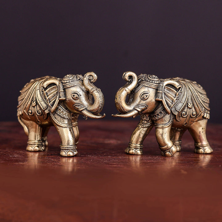 Brass Superfine Elephant Pair Miniature Showpieces 2 Inch 463902
