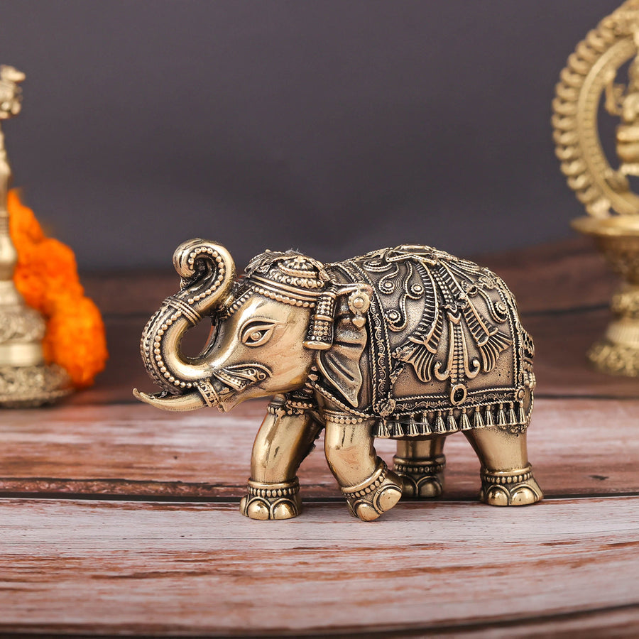 Brass Superfine Elephant Statue For Home Decor Showpieces 5 Inch 463955
