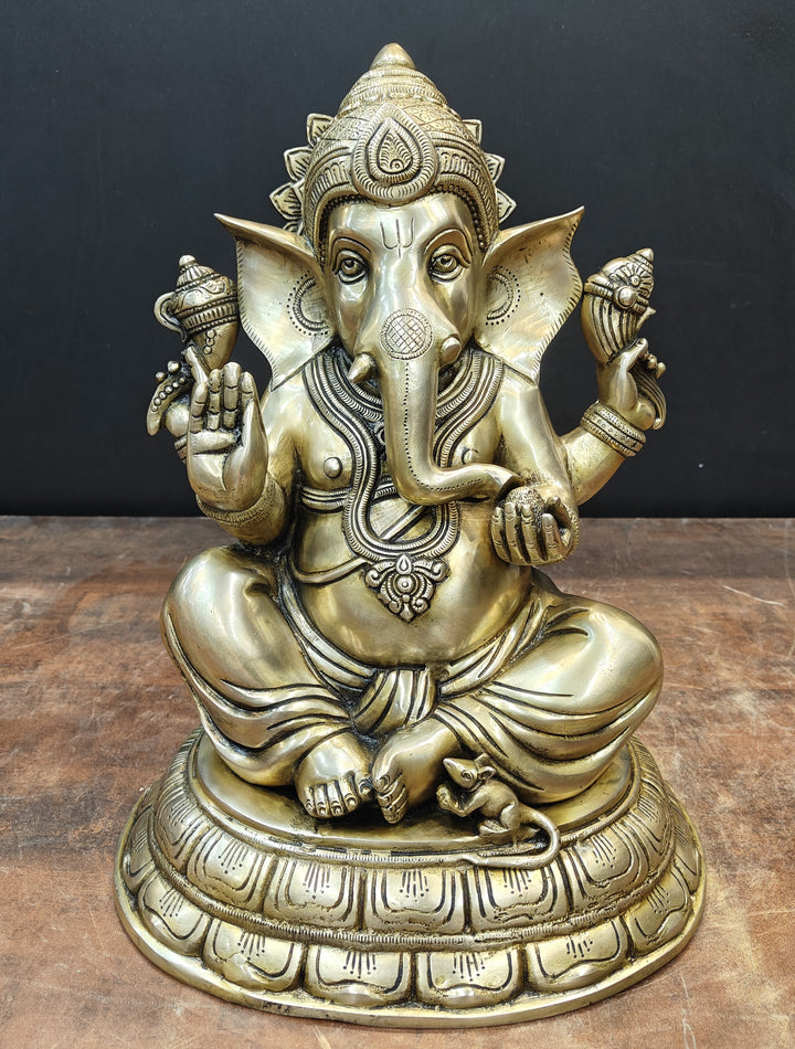 Brass Superfine Ganesha Idol Antique Finish For Home Decor 15 Inch 463641