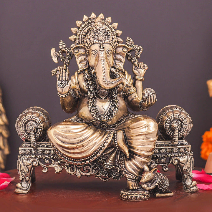 Brass Superfine Ganesha Idol Seated on Singhasan 6 Inch 463910