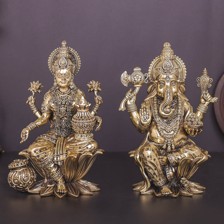 Brass Superfine Ganesha Lakshmi Idol 10 Inches 463908