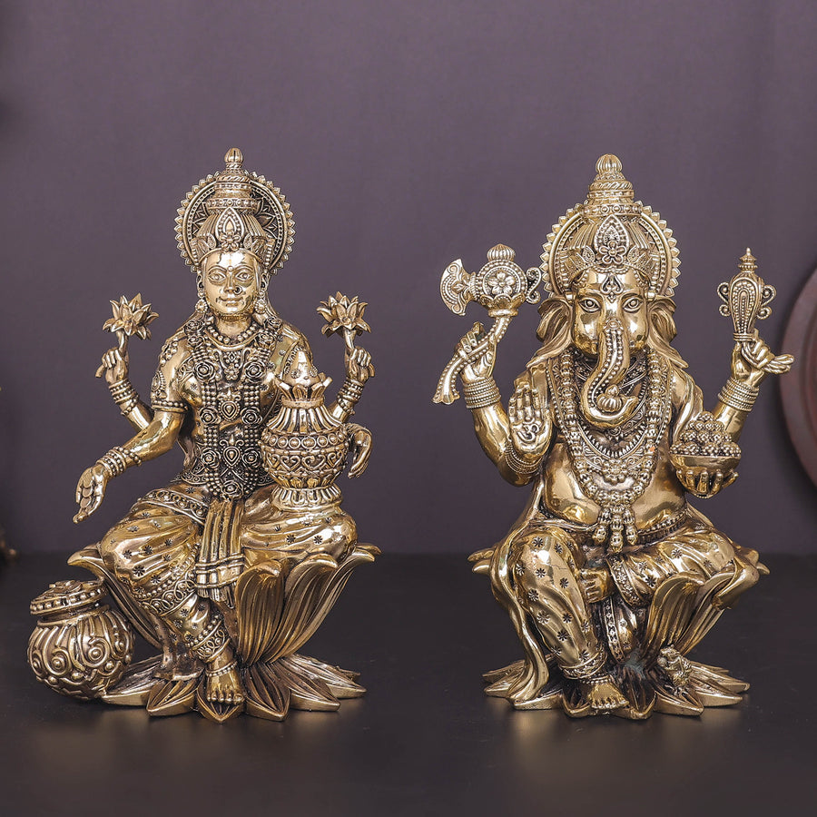 Brass Superfine Ganesha Lakshmi Idol 10 Inches 463908