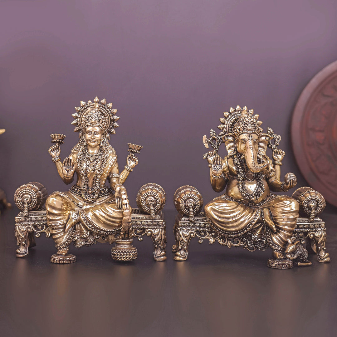 Brass Superfine Ganesha Lakshmi Idol 6 Inch 463913