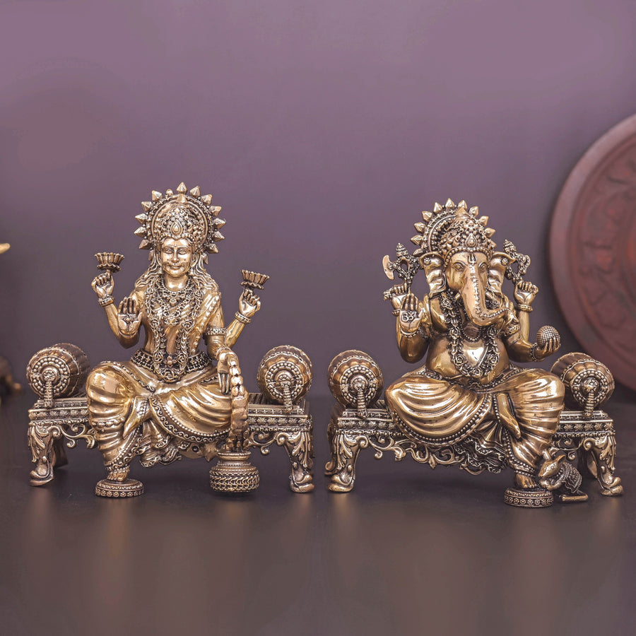 Brass Superfine Ganesha Lakshmi Idol 6 Inch 463913